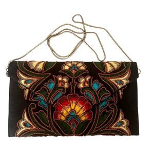 Embroidered Beaded Floral Clutch/Shoulder Bag By Ricki Designs Boho Detach Strap